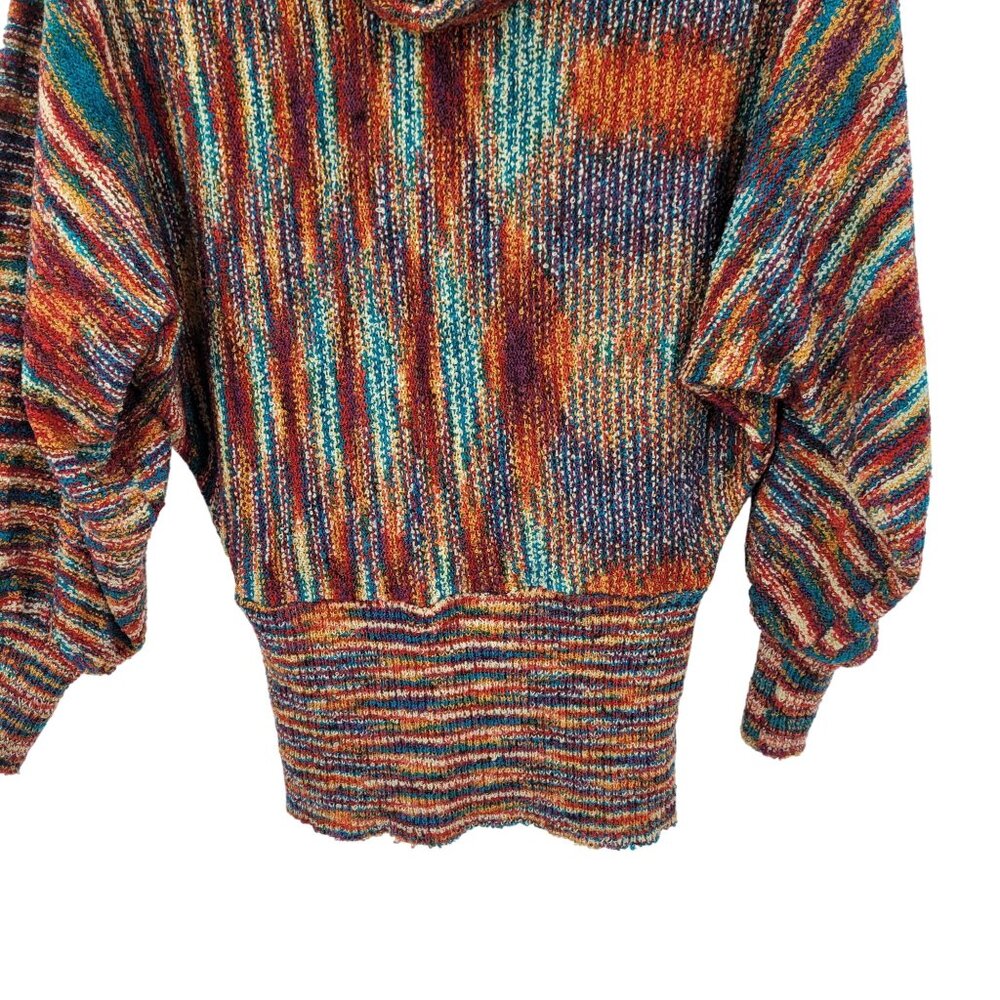 Vtg 80s Multicolor‎ Streaked Cowlneck Sweater Sz M Dolman Sleeve Funky Casual - Picture 5 of 12